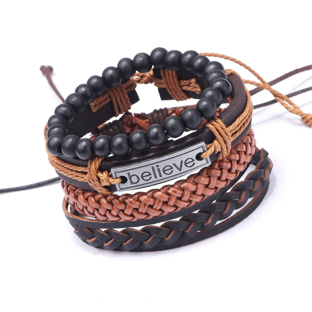 Fashion Woven Believe Cowhide Bracelet