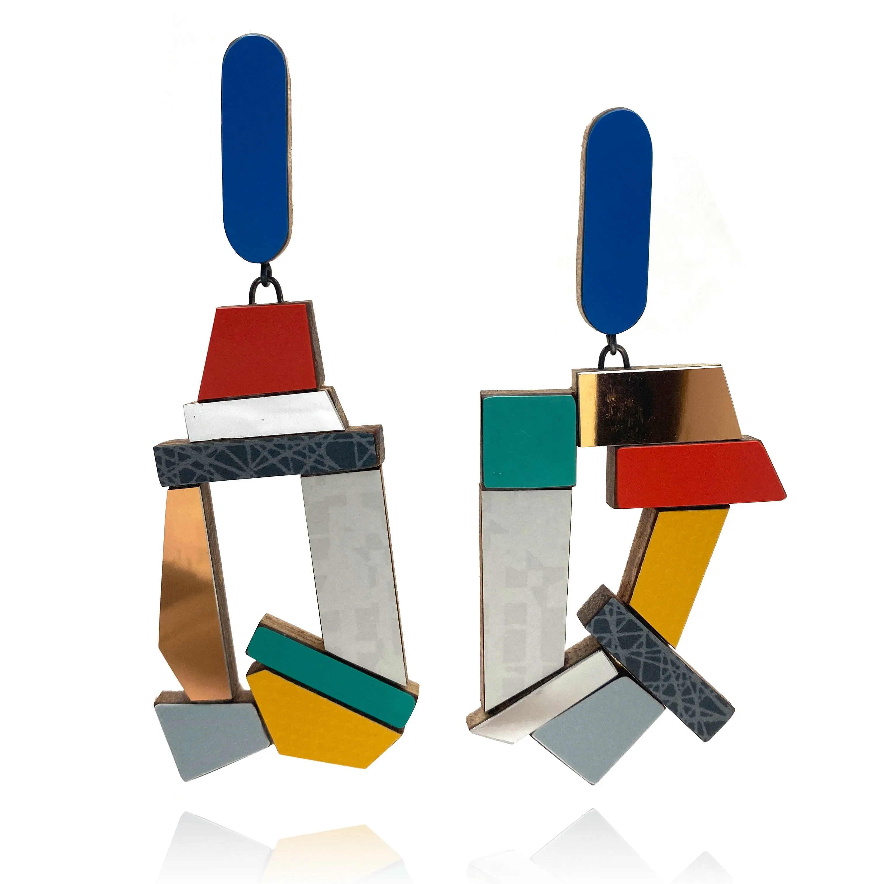 Geometric Earrings - Blue/Red/Yellow/Teal