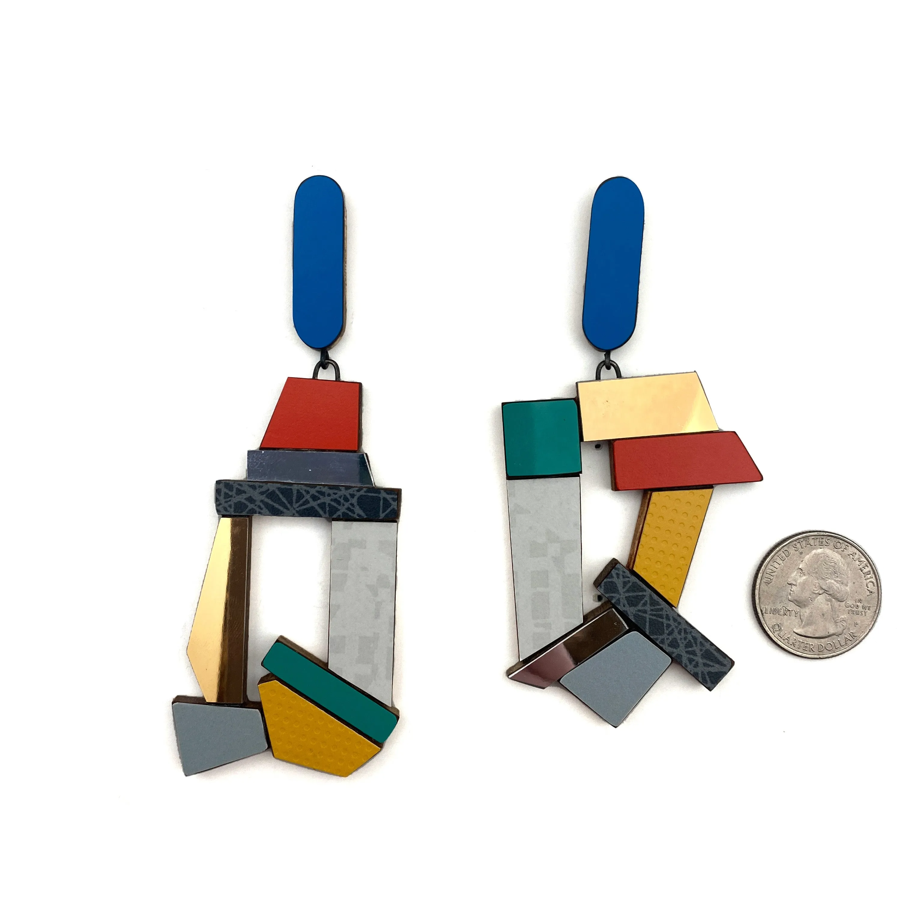 Geometric Earrings - Blue/Red/Yellow/Teal