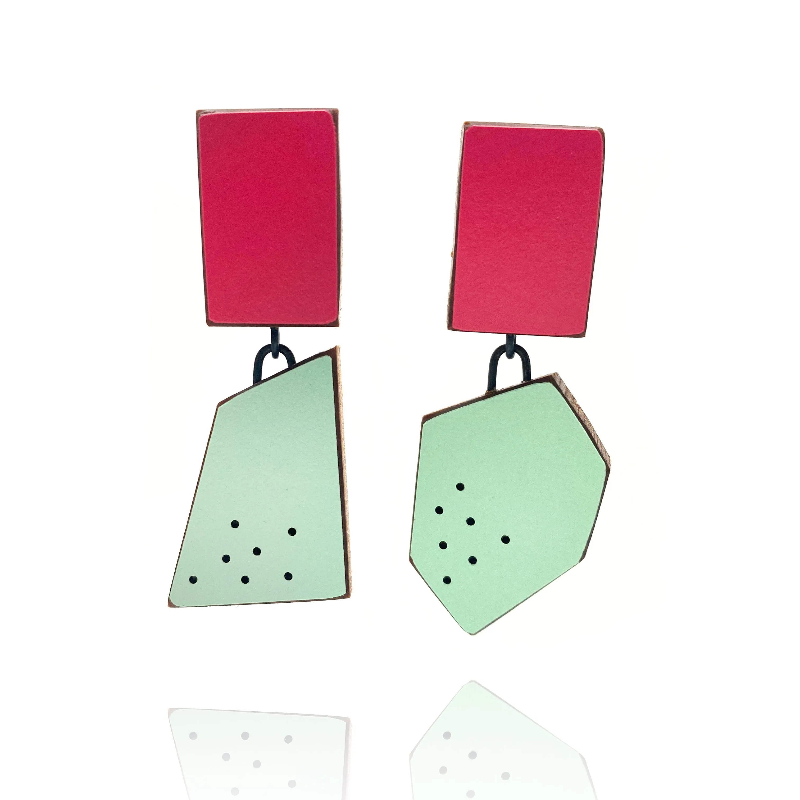 Geometric Earrings -Fuchsia/Mint Green