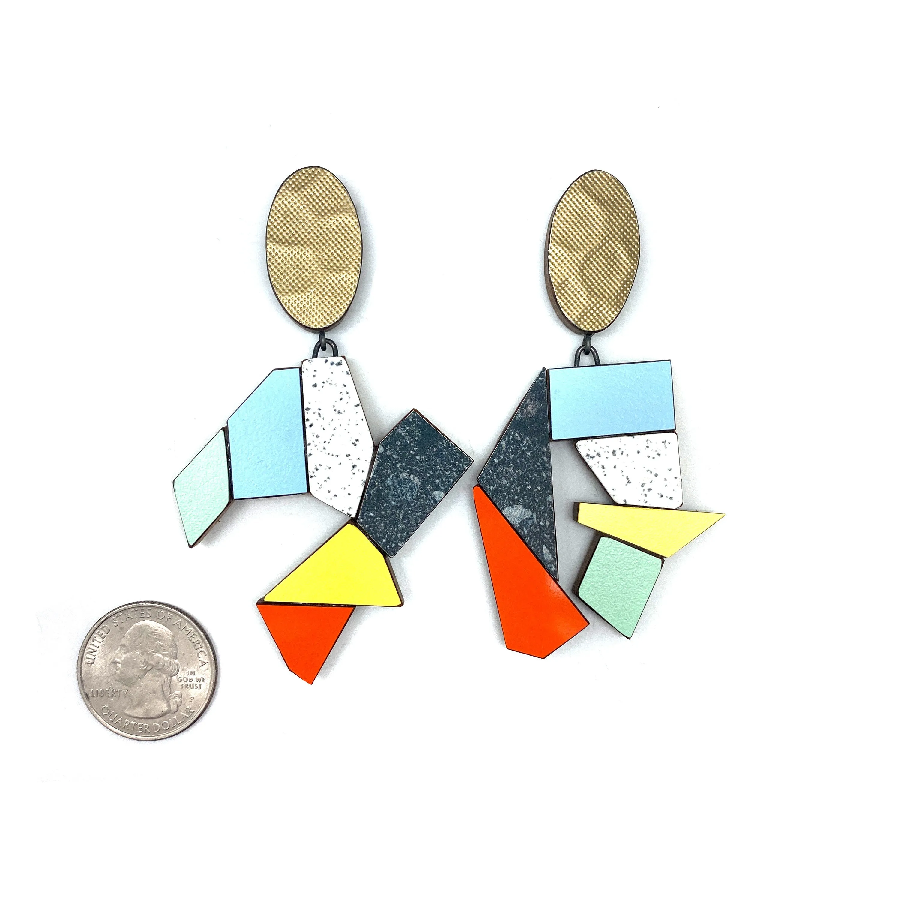 Geometric Earrings - Light Blue/Yellow/Red