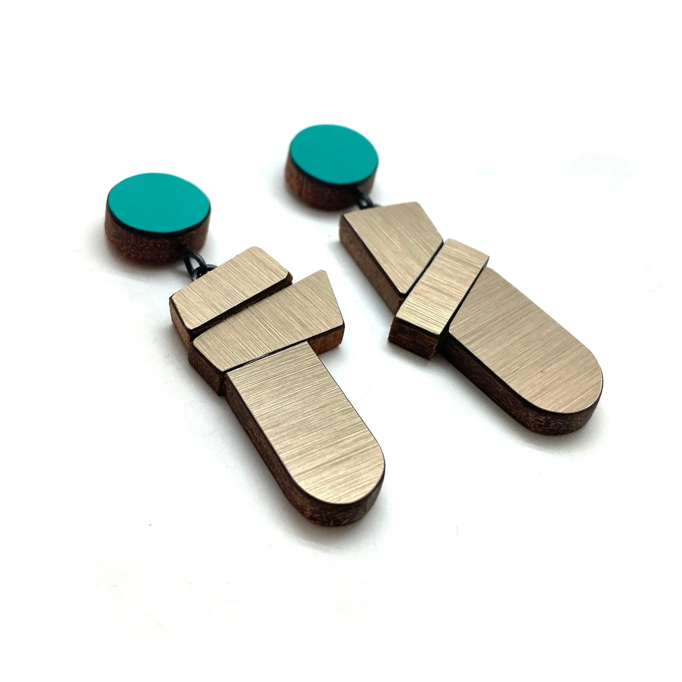 Geometric Earrings - Teal and Textured Gold