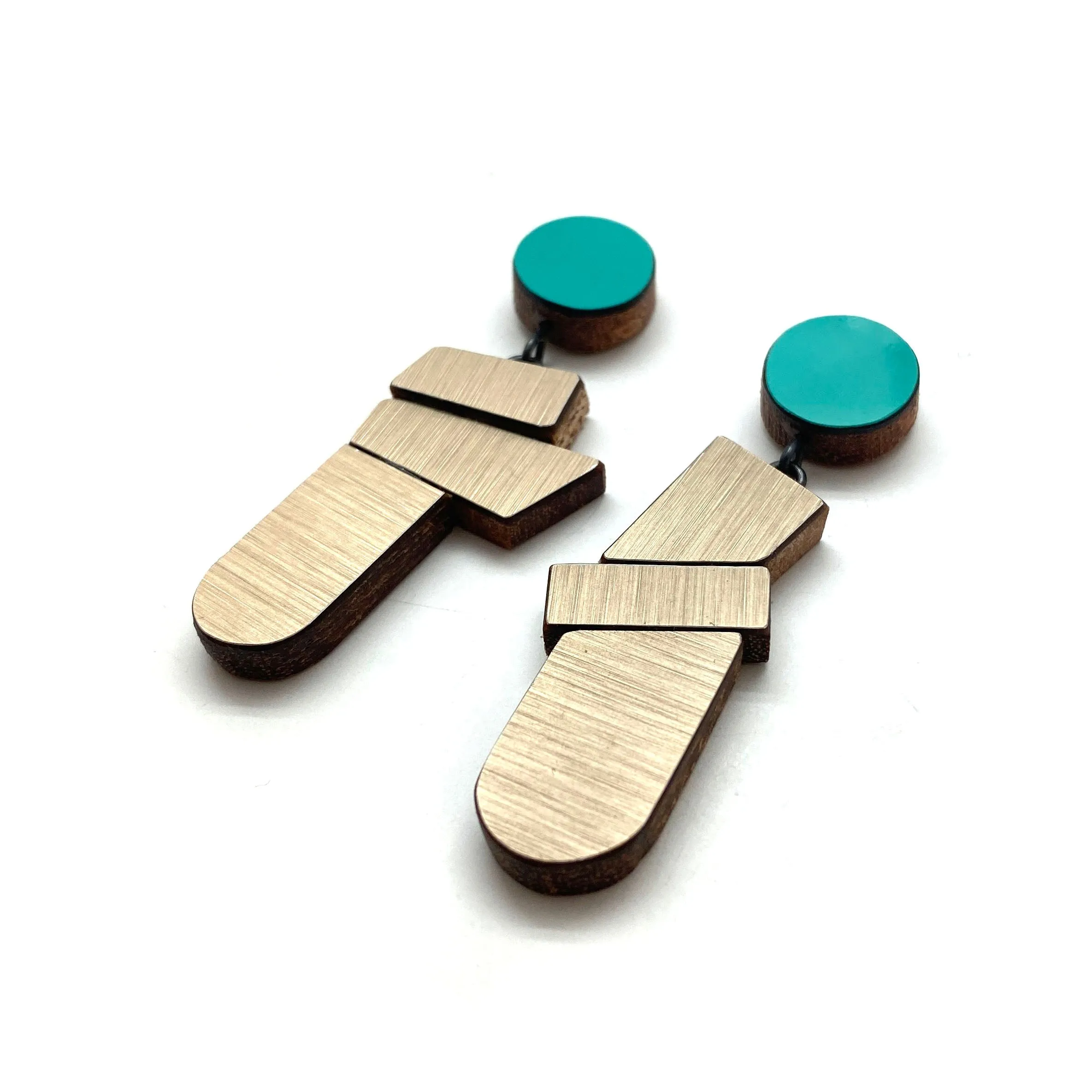 Geometric Earrings - Teal and Textured Gold