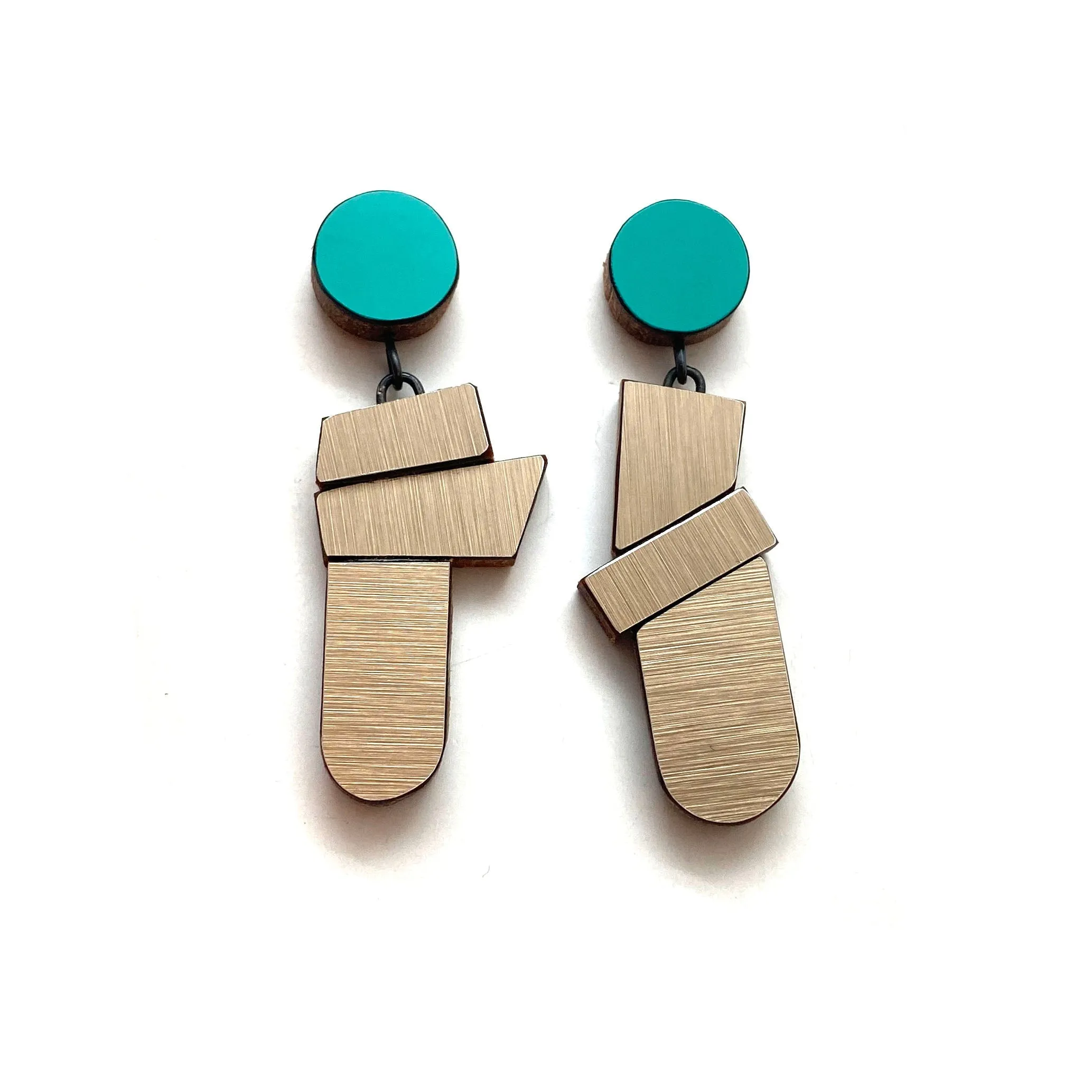 Geometric Earrings - Teal and Textured Gold