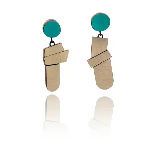 Geometric Earrings - Teal and Textured Gold