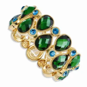 Gold-tone Green & Teal Epoxy Stones Stretch Bracelet