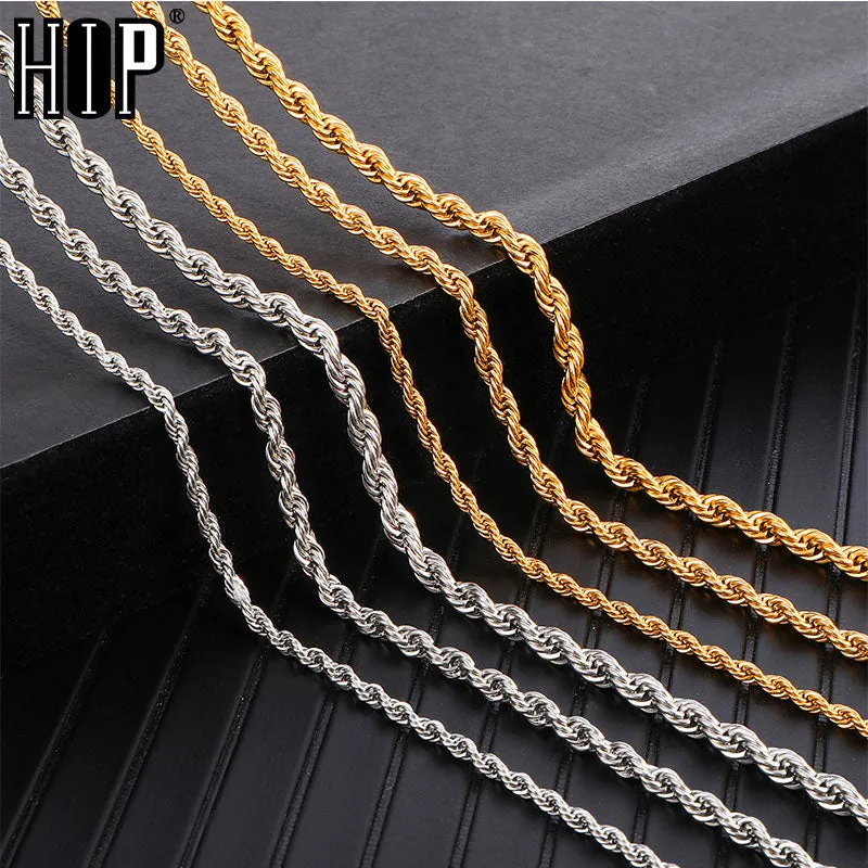 HIP Hop Rope Chain Necklace Twisted Stainless Steel