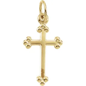 Lustrous Slim Bottony Cross in Solid 14 Karat Yellow Gold