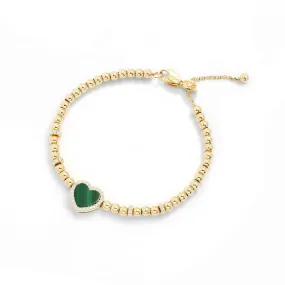 Malachite Heart Adjustable Bracelet with Beads