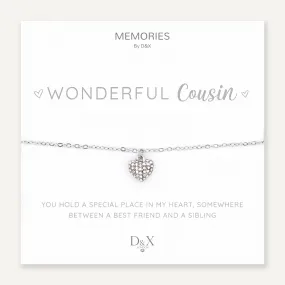 Memories: "WONDERFUL COUSIN" | Heart Bracelet | White Gold-Plated