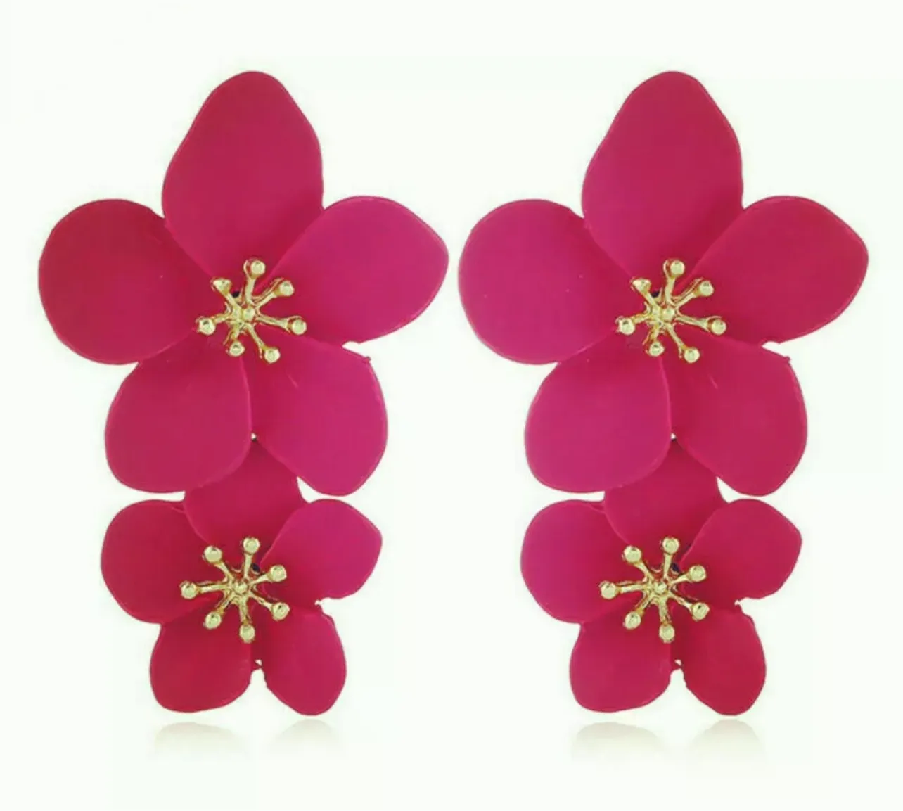 Multi Colors Eye-Catching Double-Drop Flower Statement Earrings