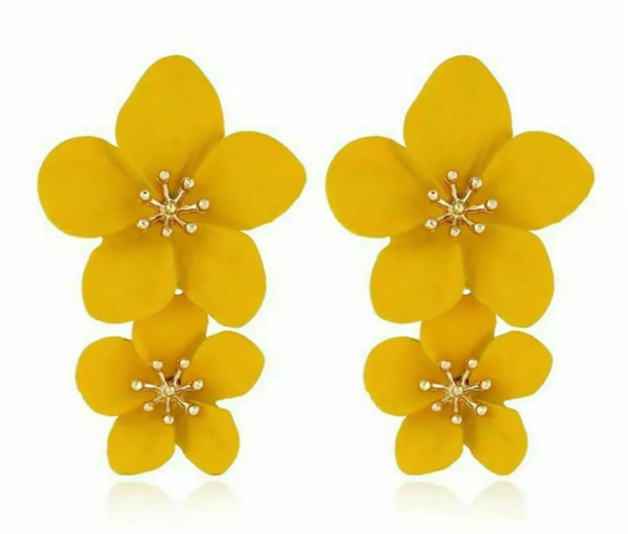 Multi Colors Eye-Catching Double-Drop Flower Statement Earrings