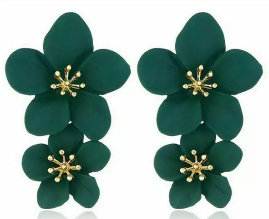 Multi Colors Eye-Catching Double-Drop Flower Statement Earrings