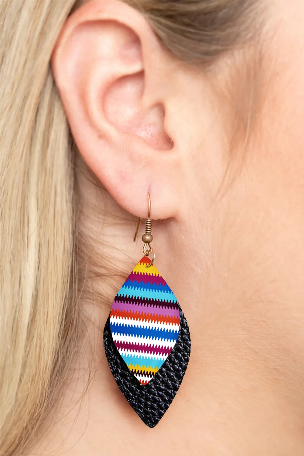 Multicolour Leaf Shape Boho Leather Drop Earrings