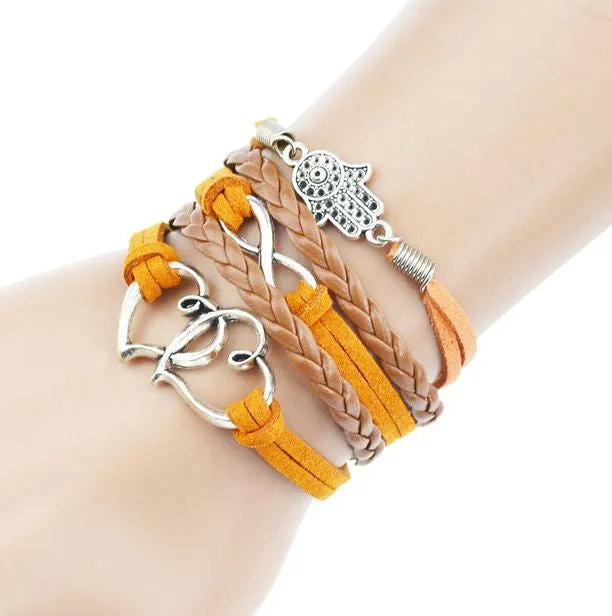 Multilayer Braided Bracelets Antique Alloy Owl Anchor Infinity Love Charm Bracelet Multicolor Woven Leather Bracelet Bangle