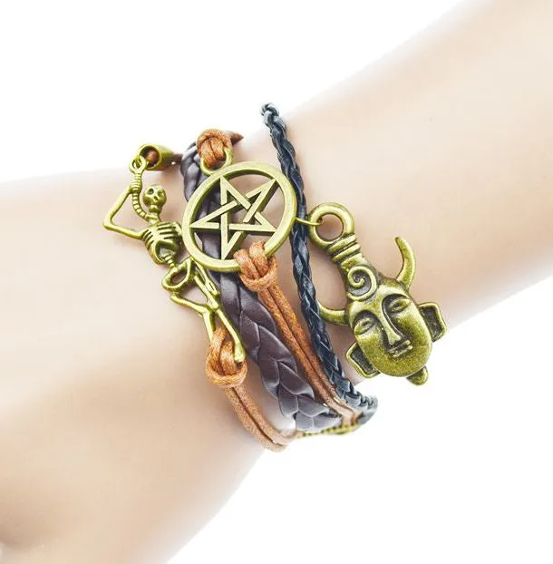 Multilayer Braided Bracelets Antique Alloy Owl Anchor Infinity Love Charm Bracelet Multicolor Woven Leather Bracelet Bangle