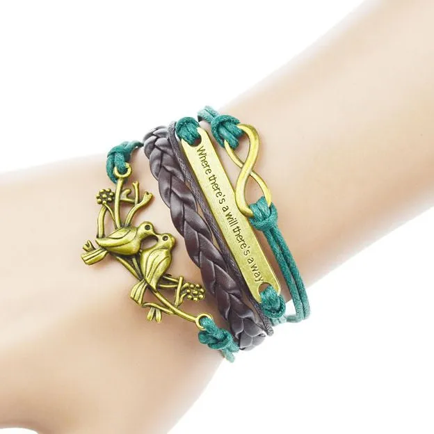 Multilayer Braided Bracelets Antique Alloy Owl Anchor Infinity Love Charm Bracelet Multicolor Woven Leather Bracelet Bangle