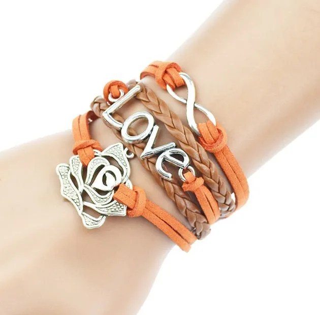 Multilayer Braided Bracelets Antique Alloy Owl Anchor Infinity Love Charm Bracelet Multicolor Woven Leather Bracelet Bangle