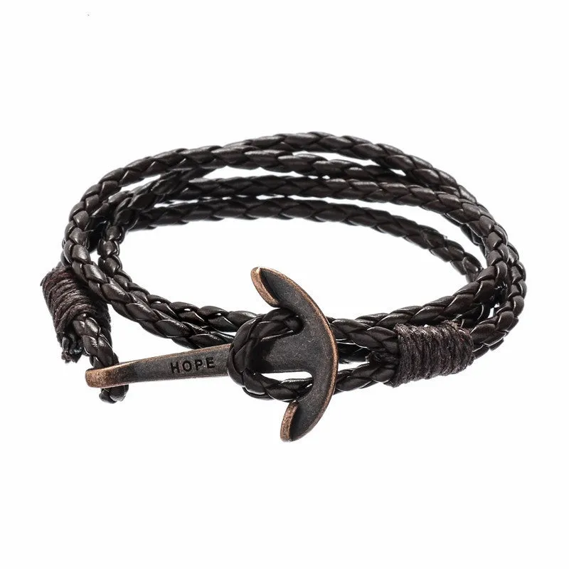 New Handmade Woven Multilayer Leather Bracelets & Bangles Scarved Anchor Bracelets For Women Men Jewelry