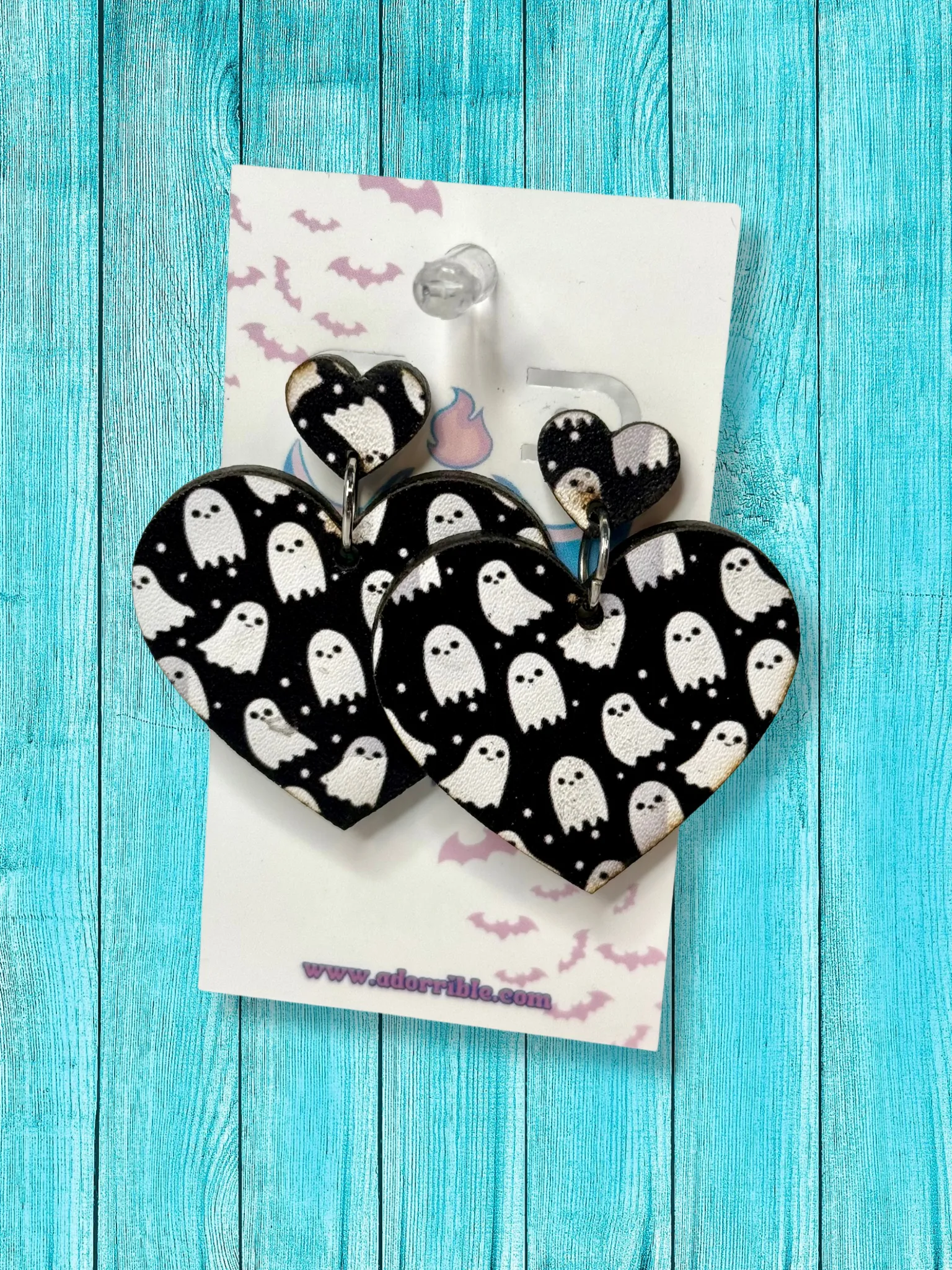 Oversized Heart Earrings with Cute Spooky Patterns