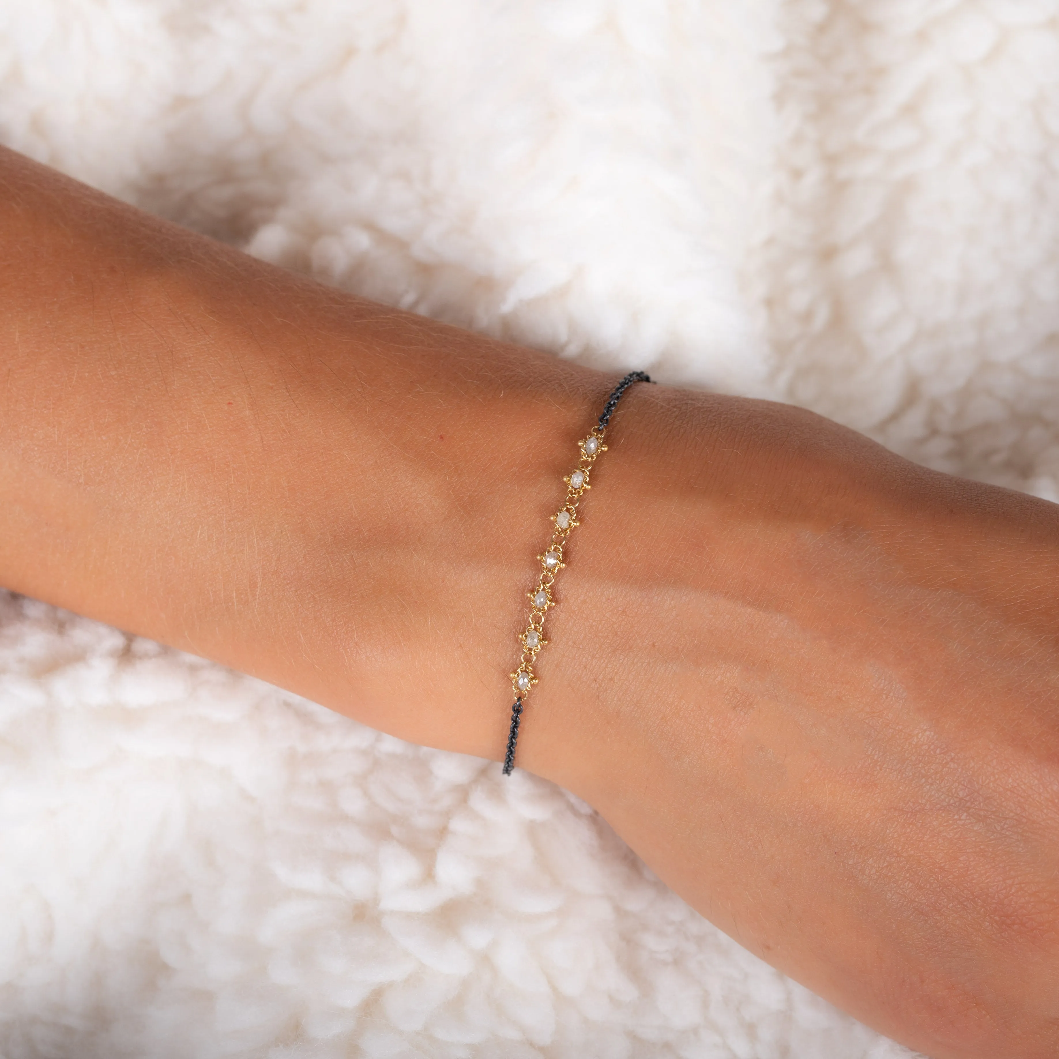 Petite Contrast Textile Bracelet in Silver Diamond