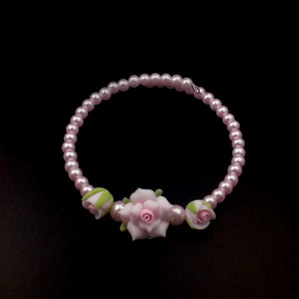 Polymer Roses and Pearl Cuff Bracelet