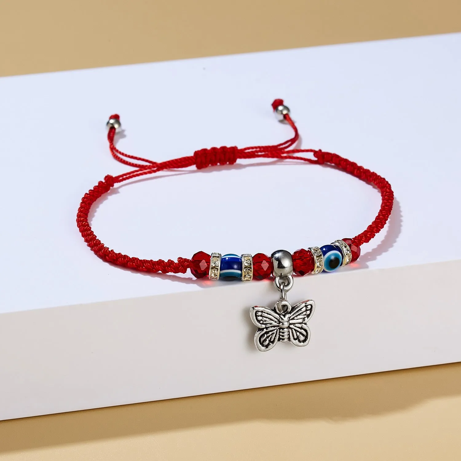 Red cord braided adjustable bracelet