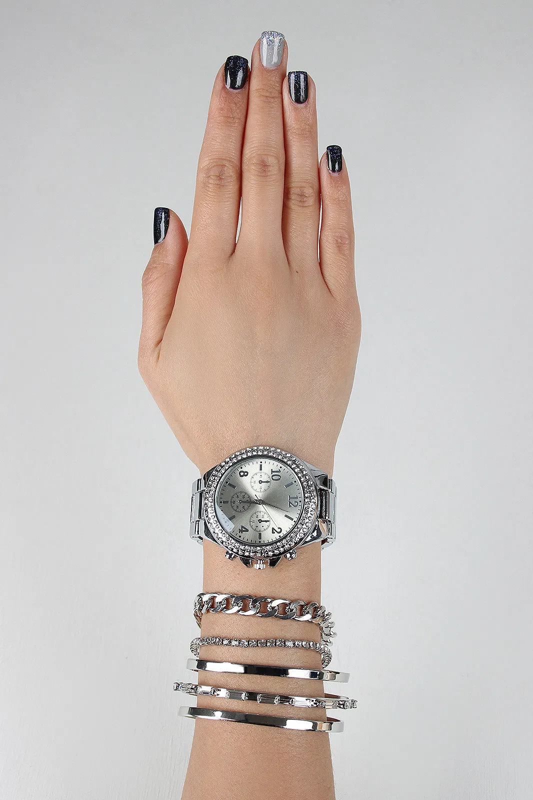 Rhinestone Watch And Cuff Bracelet Set