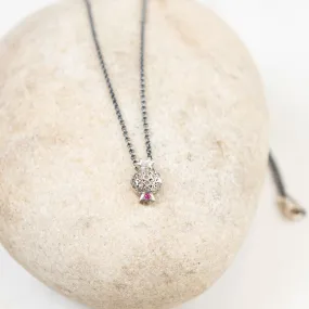 Rosa Maria Tiny Silver Pomegranate W/Cognac Diamonds & Ruby