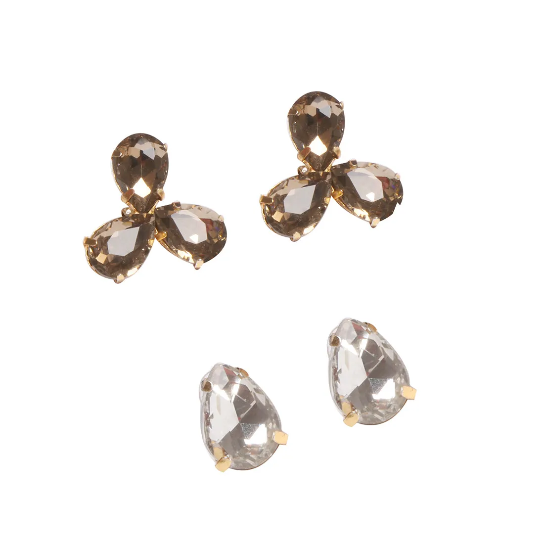 SET OF 2 TEAR DROP RHINESTONE OVERSIZED STUD EARRINGS