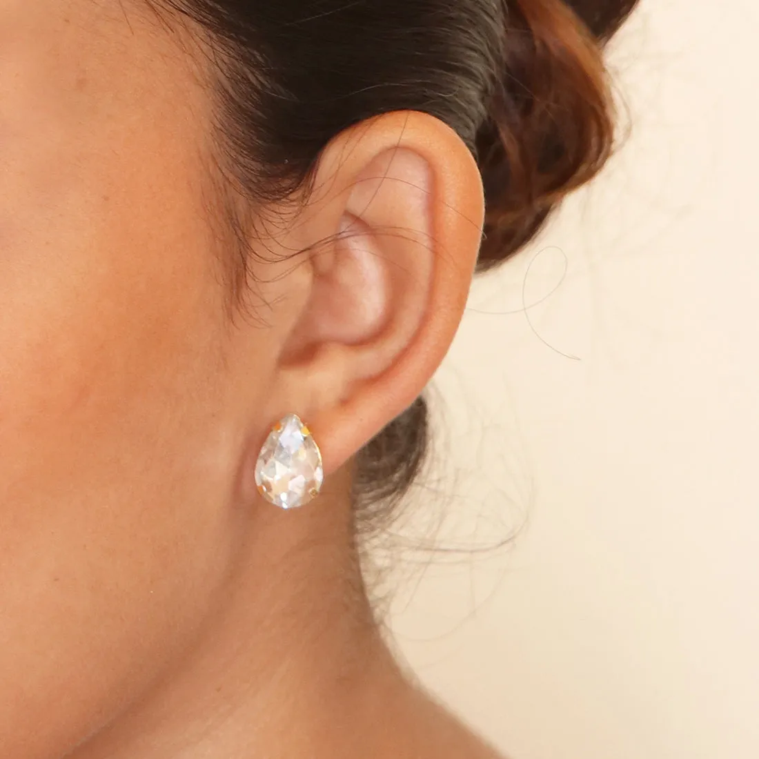 SET OF 2 TEAR DROP RHINESTONE OVERSIZED STUD EARRINGS