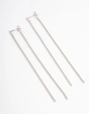 Silver Cubic Zirconia Skinny Layered Drop Earrings