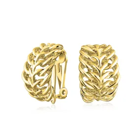 Silver Gold Plated Clip-On Earrings Open Weave Leaf Feather Design Non-Pierced Ears