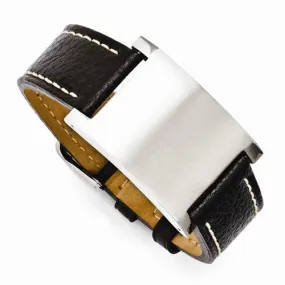 Stainless Steel Black Leather Adjustable Buckle Bracelet