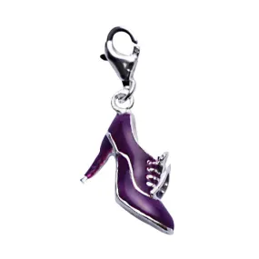 Sterling Victorian Boot Charm in Purple Enamel