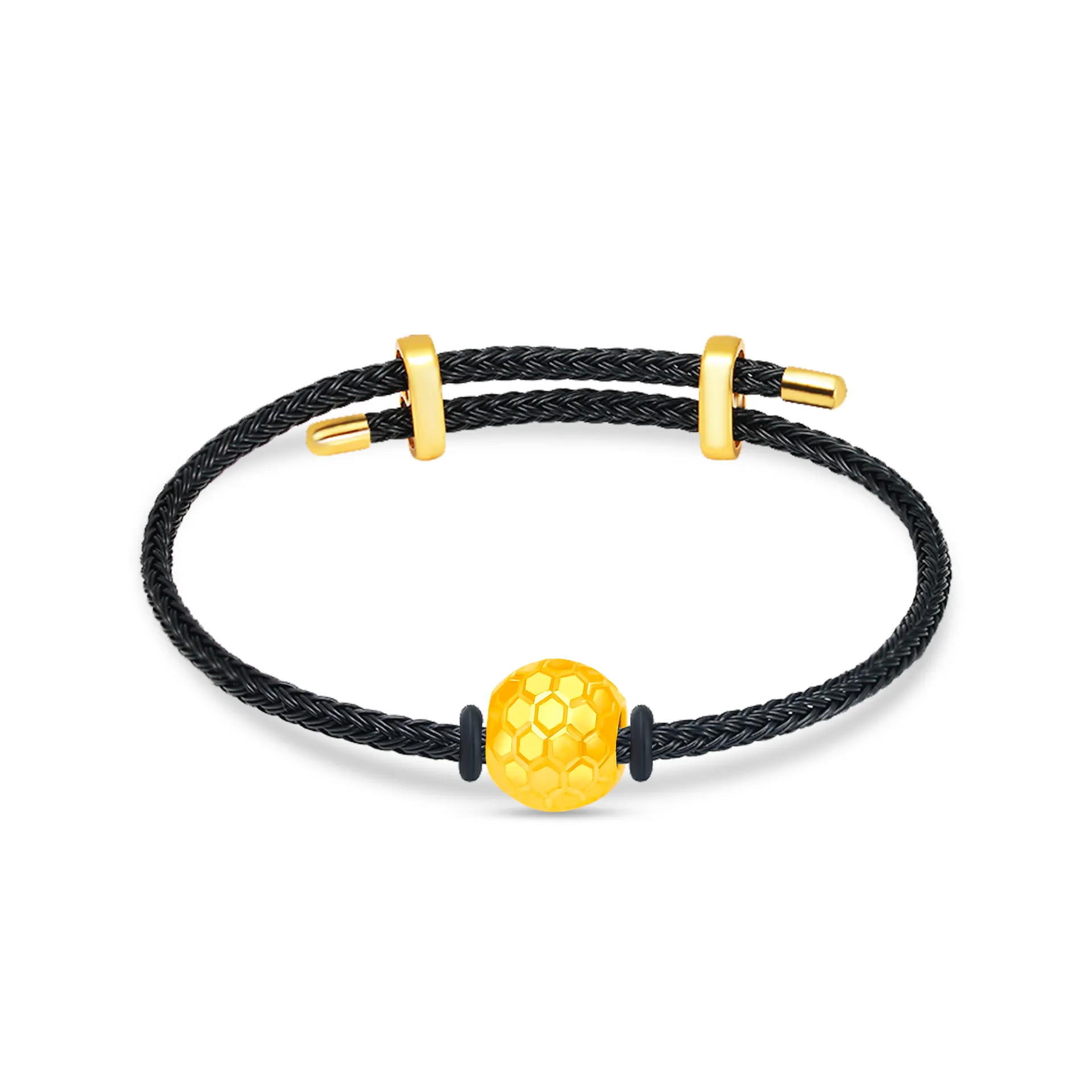 TAKA Jewellery 999 Pure Gold Ball Honeycomb with Cord Bracelet