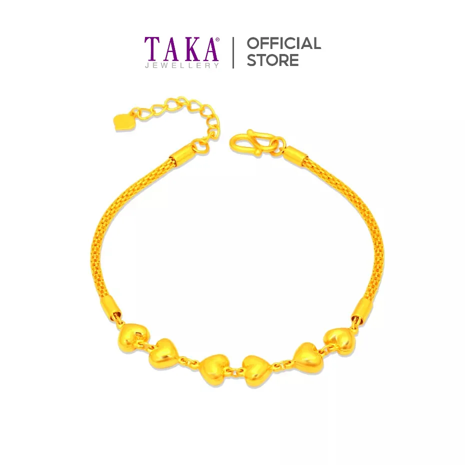 TAKA Jewellery 999 Pure Gold Bracelet Hearts