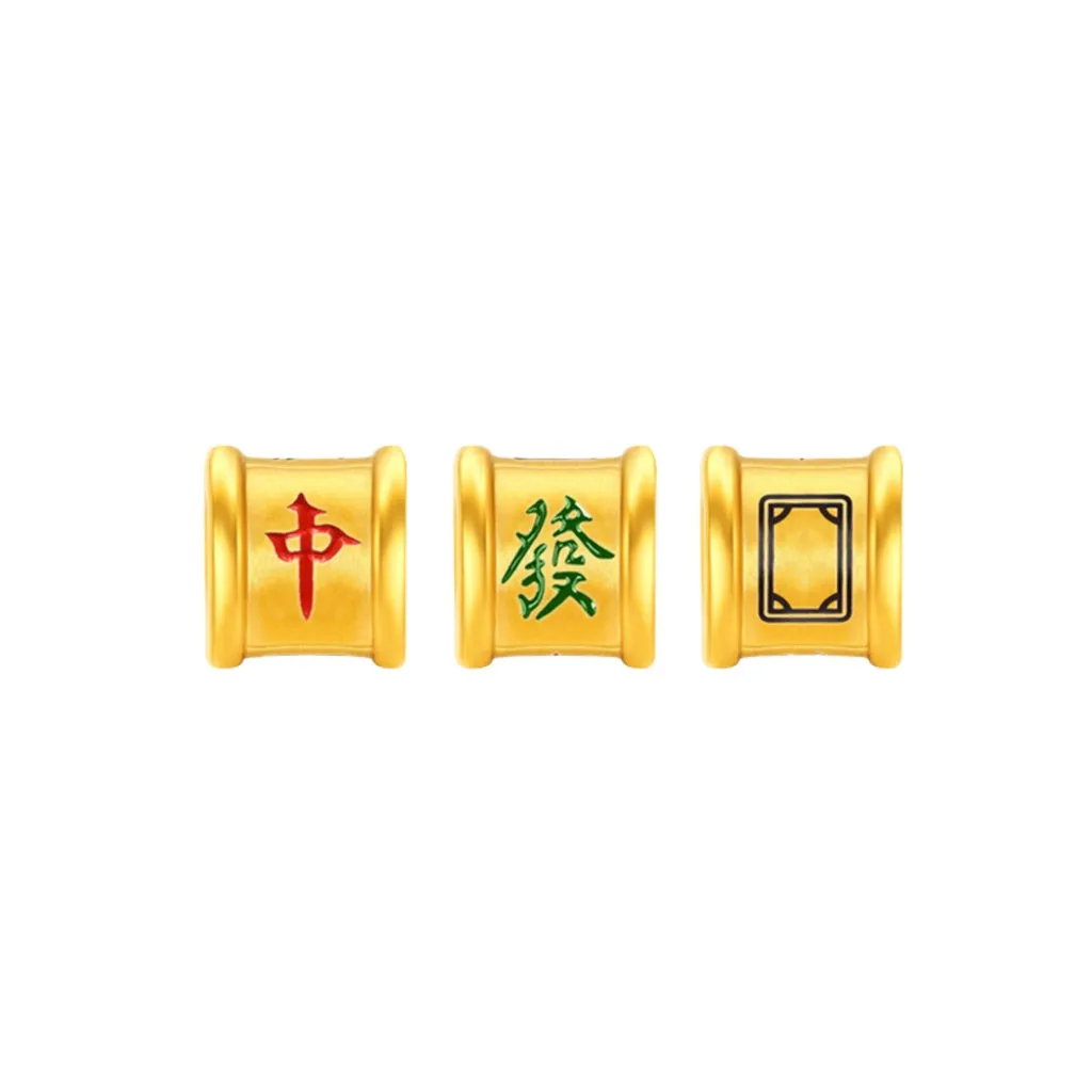 TAKA Jewellery 999 Pure Gold Mahjong Barrel Charm with Beads Bracelet