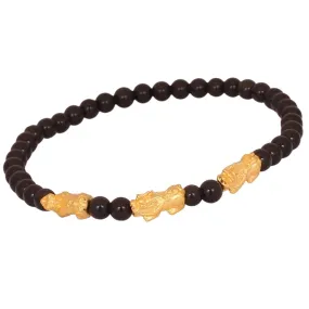 TAKA Jewellery 999 Pure Gold Mini Triple Pixiu Beads Bracelet