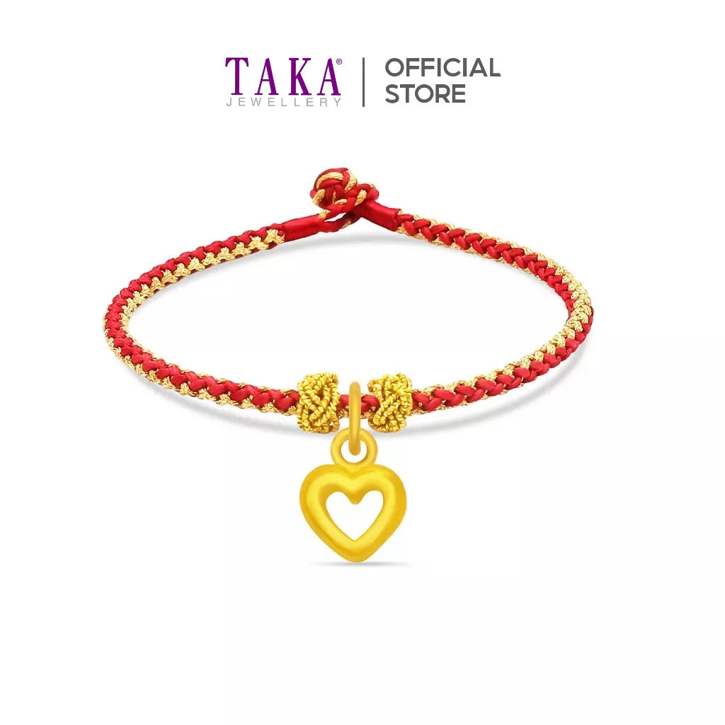 TAKA Jewellery 999 Pure Gold Pendant Heart with Handmade Woven Bracelet