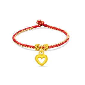 TAKA Jewellery 999 Pure Gold Pendant Heart with Handmade Woven Bracelet