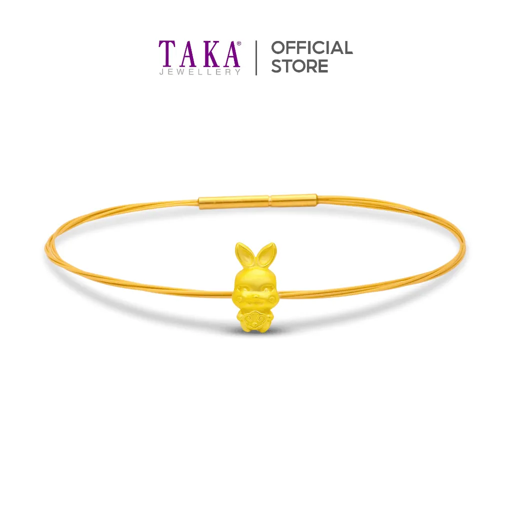 TAKA Jewellery 999 Pure Gold Rabbit Pendant with Cord Bracelet SuoBao