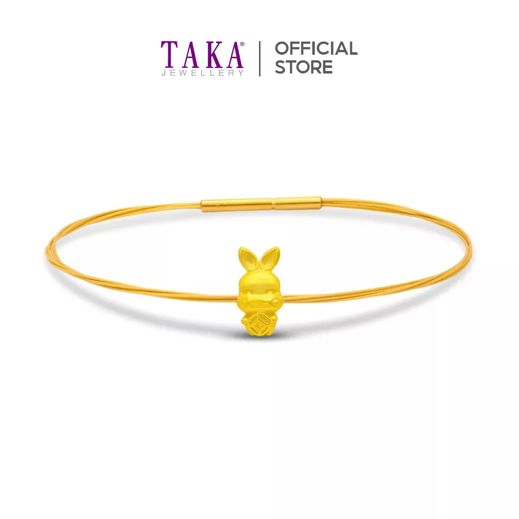 TAKA Jewellery 999 Pure Gold Rabbit Pendant with Cord Bracelet