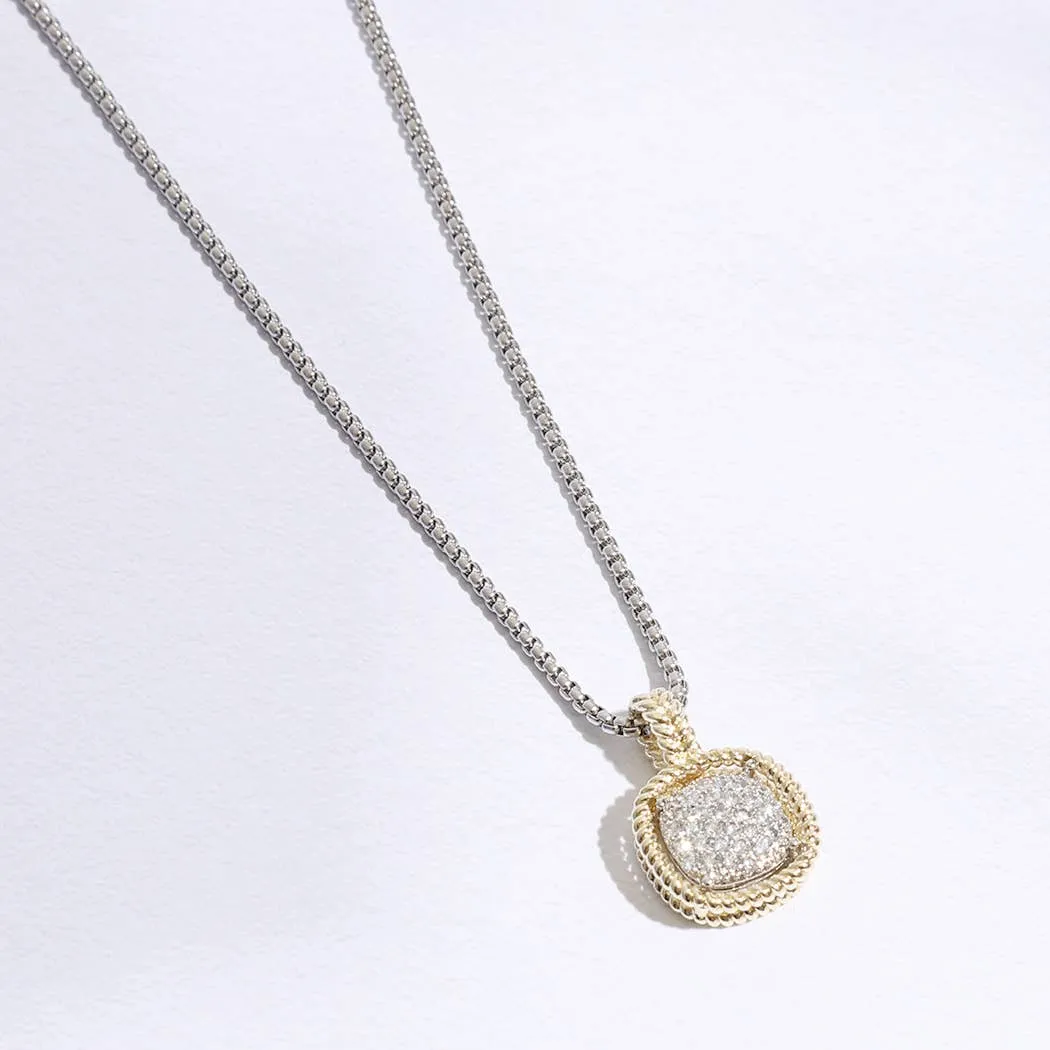 Twisted Double Line CZ Center Pendant Necklace