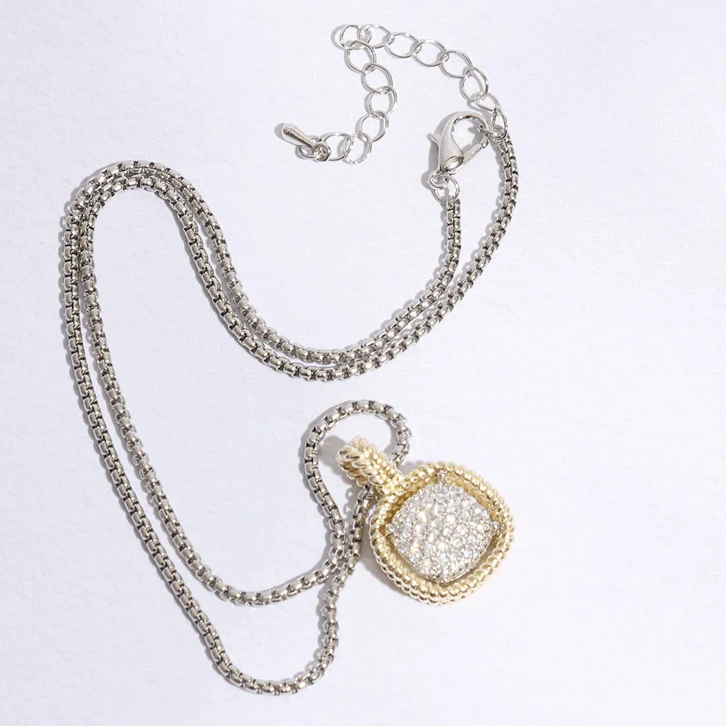 Twisted Double Line CZ Center Pendant Necklace