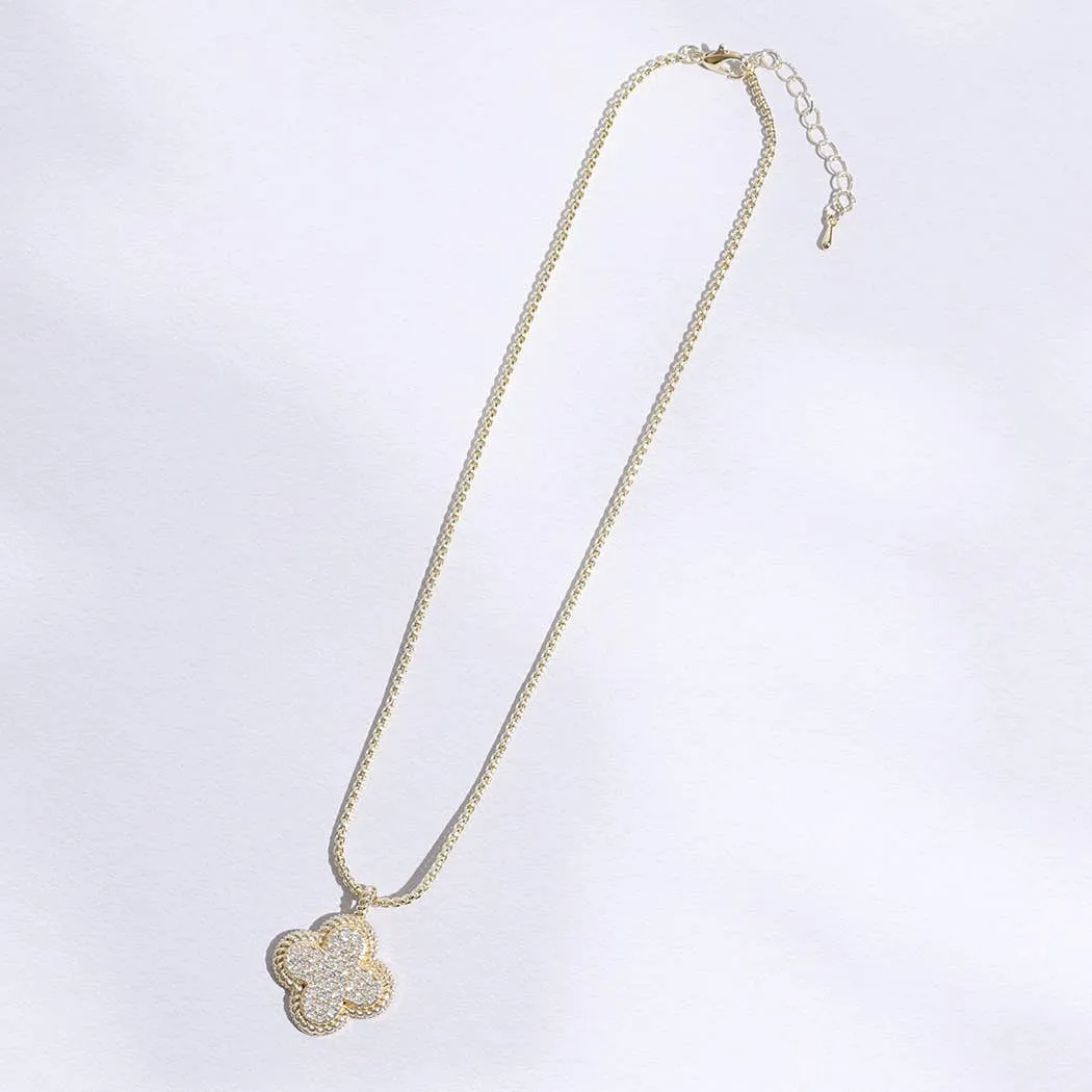 Twisted Outline Clover Pave CZ Pendant Necklace