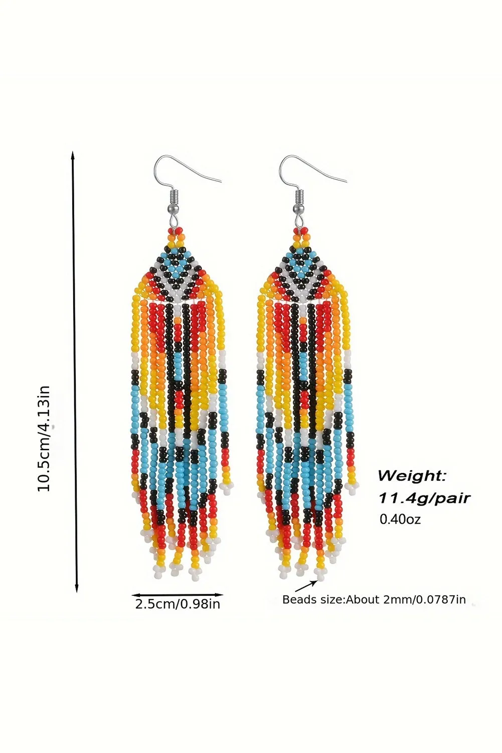 White Boho Colorful Beaded Tassel Earrings