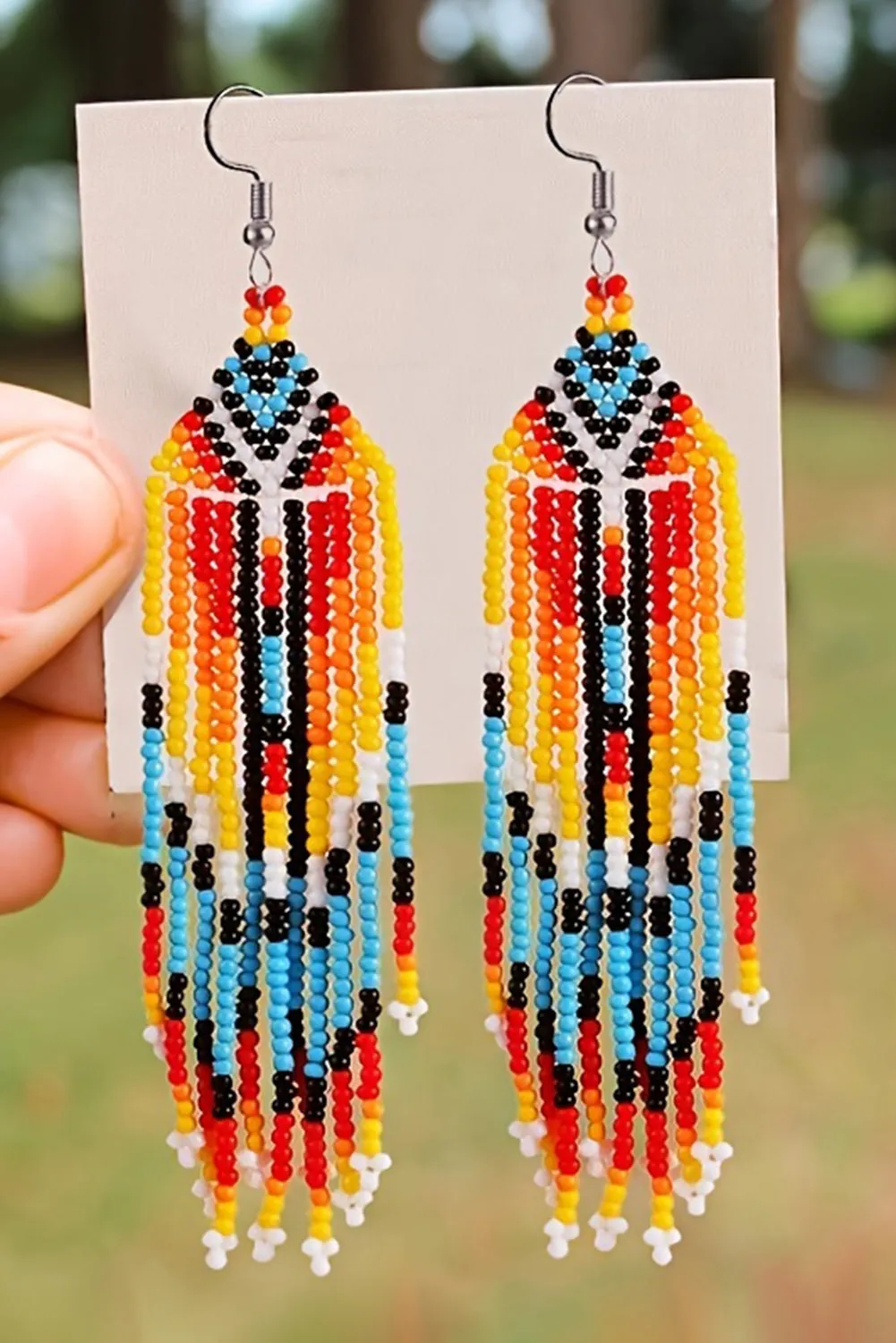 White Boho Colorful Beaded Tassel Earrings