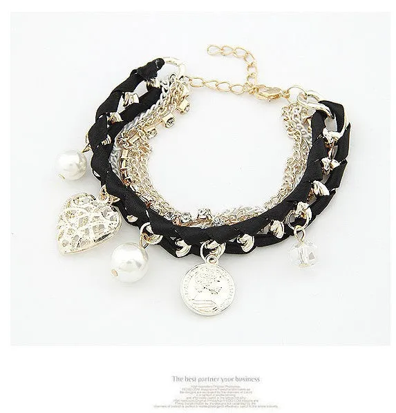 Women Fashion Simulated Pearl Heart Charm Bracelets & Bangles Pulseiras Femininas Pulseras Bijoux Men Jewelry