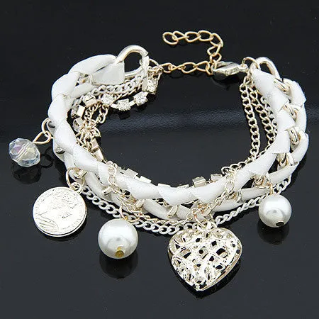 Women Fashion Simulated Pearl Heart Charm Bracelets & Bangles Pulseiras Femininas Pulseras Bijoux Men Jewelry